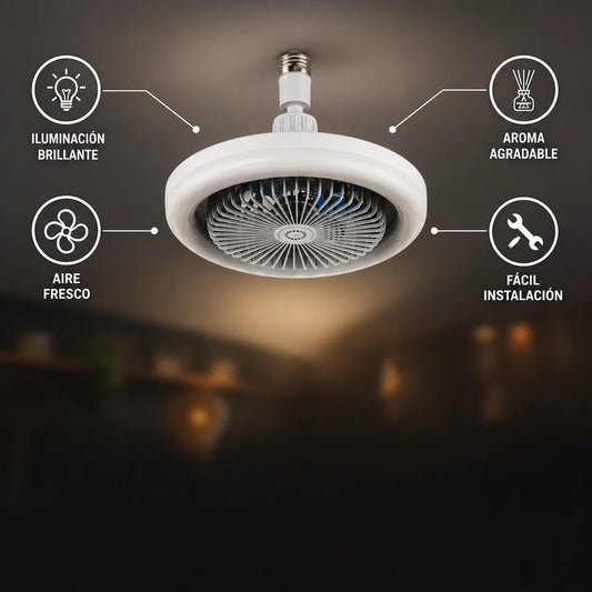 Bombillo Ventilador LED Multifuncional - Luz, Aire Fresco y Aroma